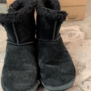 BearPaw Black Fuzzy Kids Boots